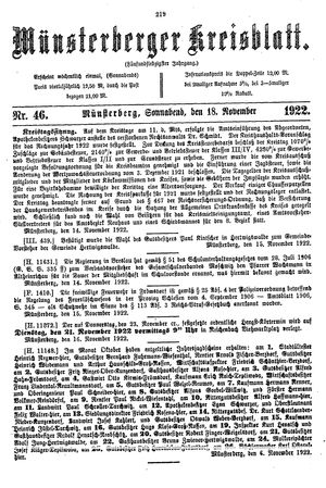 Münsterberger Kreisblatt vom 18.11.1922