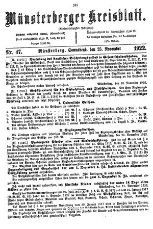 Münsterberger Kreisblatt vom 25.11.1922