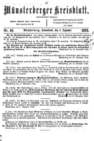 Münsterberger Kreisblatt vom 02.12.1922
