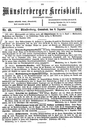 Münsterberger Kreisblatt vom 09.12.1922