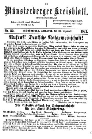 Münsterberger Kreisblatt vom 30.12.1922