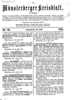 Münsterberger Kreisblatt vom 10.07.1926