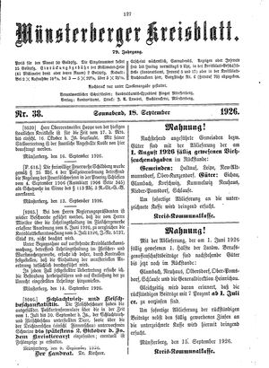 Münsterberger Kreisblatt on Sep 18, 1926