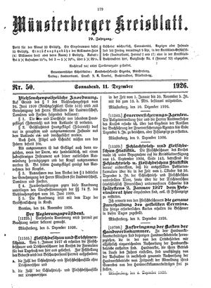 Münsterberger Kreisblatt vom 11.12.1926