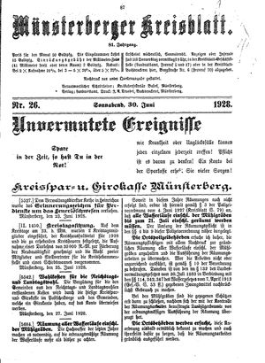 Münsterberger Kreisblatt vom 30.06.1928