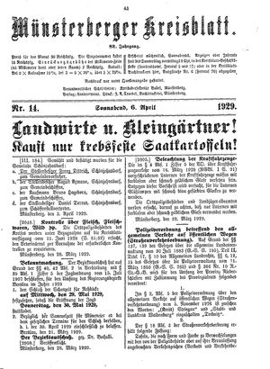 Münsterberger Kreisblatt vom 06.04.1929