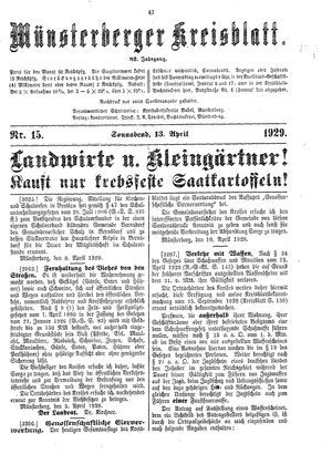 Münsterberger Kreisblatt vom 13.04.1929