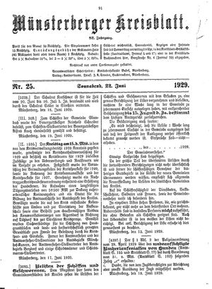 Münsterberger Kreisblatt vom 22.06.1929