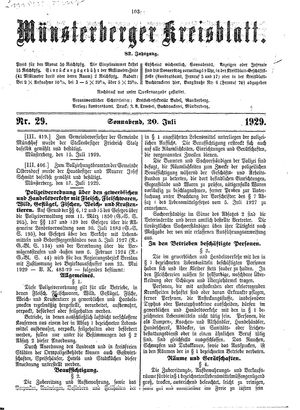 Münsterberger Kreisblatt vom 20.07.1929