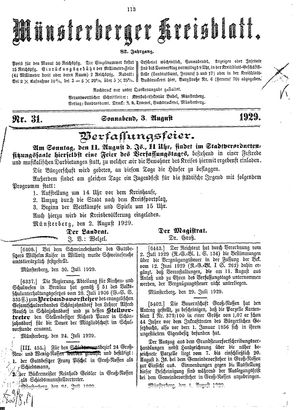 Münsterberger Kreisblatt vom 03.08.1929