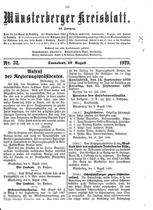 Münsterberger Kreisblatt vom 10.08.1929