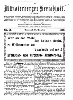 Münsterberger Kreisblatt on Dec 21, 1929