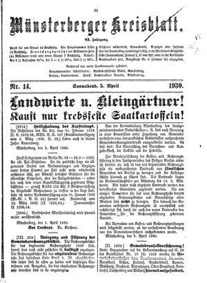 Münsterberger Kreisblatt vom 05.04.1930