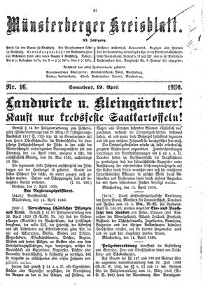 Münsterberger Kreisblatt vom 19.04.1930