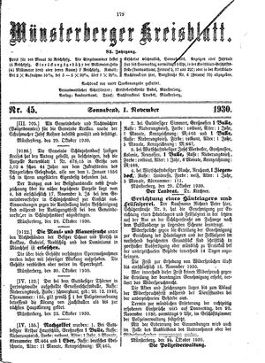 Münsterberger Kreisblatt on Nov 1, 1930
