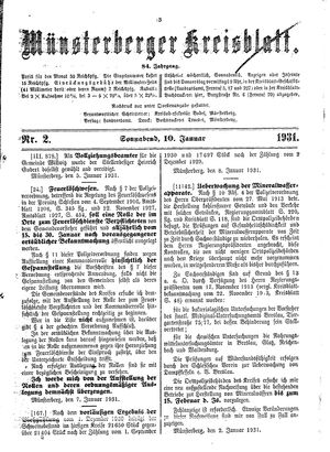 Münsterberger Kreisblatt vom 10.01.1931