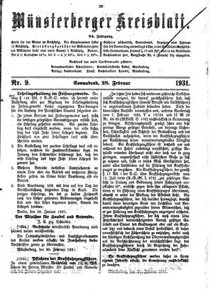 Münsterberger Kreisblatt vom 28.02.1931
