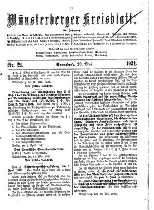 Münsterberger Kreisblatt vom 23.05.1931