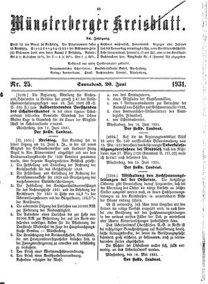 Münsterberger Kreisblatt vom 20.06.1931