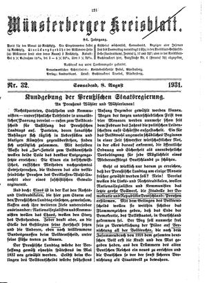 Münsterberger Kreisblatt on Aug 8, 1931