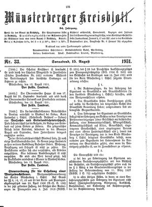 Münsterberger Kreisblatt on Aug 15, 1931
