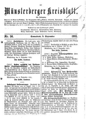 Münsterberger Kreisblatt vom 05.09.1931
