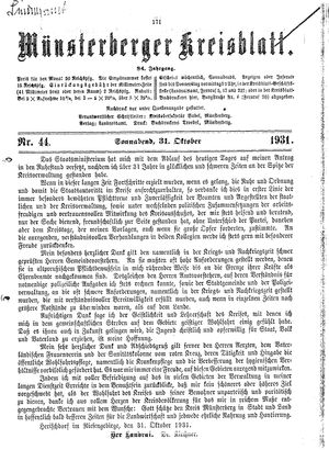 Münsterberger Kreisblatt vom 31.10.1931