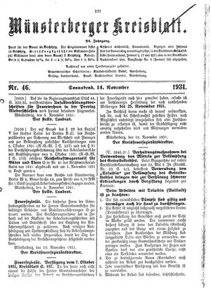 Münsterberger Kreisblatt on Nov 14, 1931