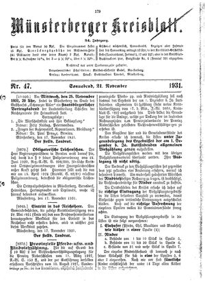 Münsterberger Kreisblatt on Nov 21, 1931