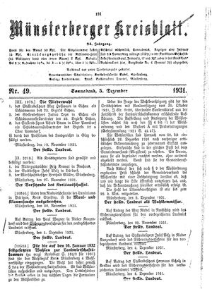 Münsterberger Kreisblatt vom 05.12.1931