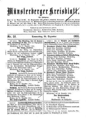 Münsterberger Kreisblatt vom 31.12.1931