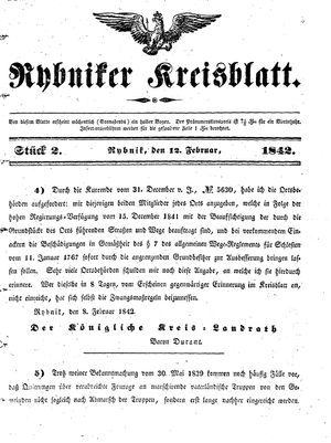 Rybniker Kreisblatt vom 12.02.1842