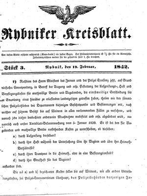 Rybniker Kreisblatt vom 19.02.1842