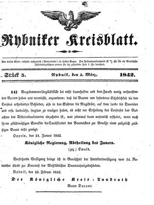 Rybniker Kreisblatt vom 05.03.1842