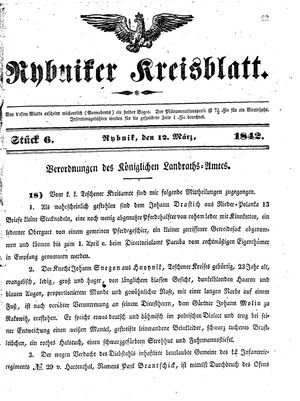 Rybniker Kreisblatt vom 12.03.1842