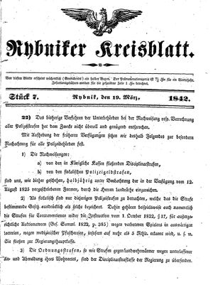 Rybniker Kreisblatt vom 19.03.1842