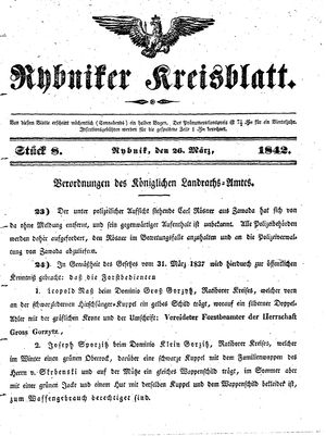 Rybniker Kreisblatt vom 26.03.1842