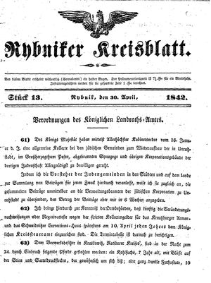Rybniker Kreisblatt vom 30.04.1842