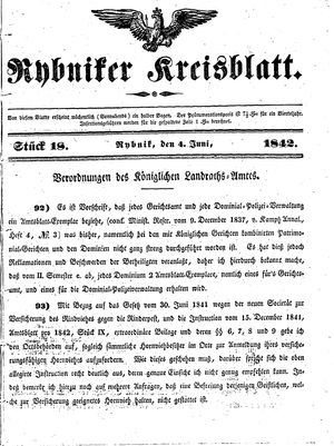 Rybniker Kreisblatt vom 04.06.1842