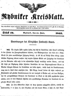 Rybniker Kreisblatt vom 11.06.1842