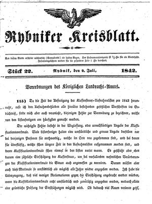 Rybniker Kreisblatt vom 02.07.1842