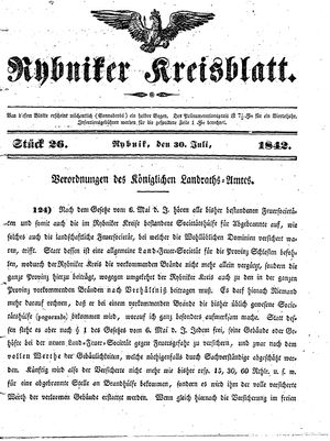 Rybniker Kreisblatt vom 30.07.1842