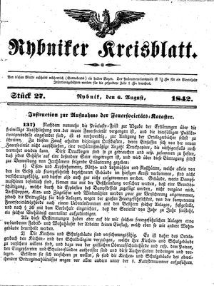 Rybniker Kreisblatt vom 06.08.1842