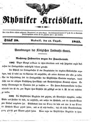 Rybniker Kreisblatt vom 13.08.1842