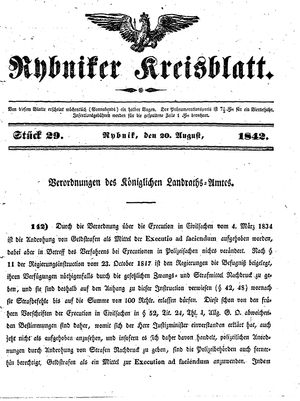 Rybniker Kreisblatt vom 20.08.1842