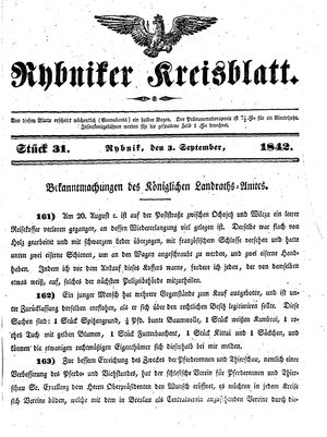 Rybniker Kreisblatt vom 03.09.1842