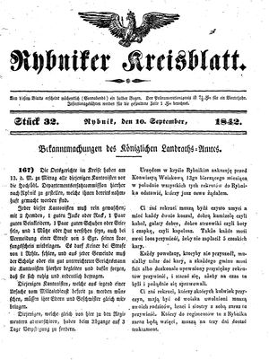 Rybniker Kreisblatt vom 10.09.1842