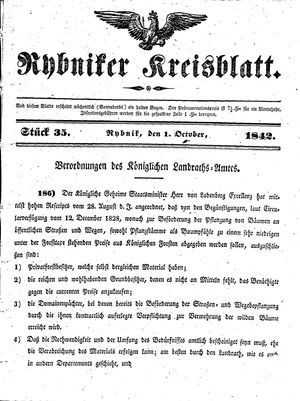Rybniker Kreisblatt vom 01.10.1842
