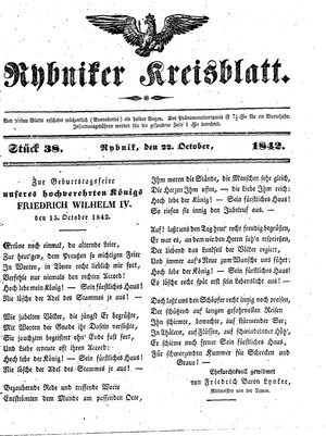 Rybniker Kreisblatt vom 22.10.1842
