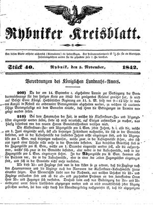 Rybniker Kreisblatt vom 05.11.1842